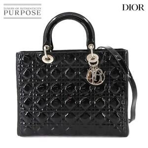 Christian Dior Cannage Lady Hand Shoulder Bag Enamel Black